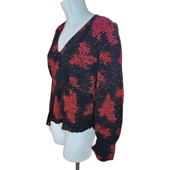 Ba&sh Women's Top Bruce Black Peasant Top Balloon Sleeves Nior Floral Size 2 NWT - Picture 4 of 15